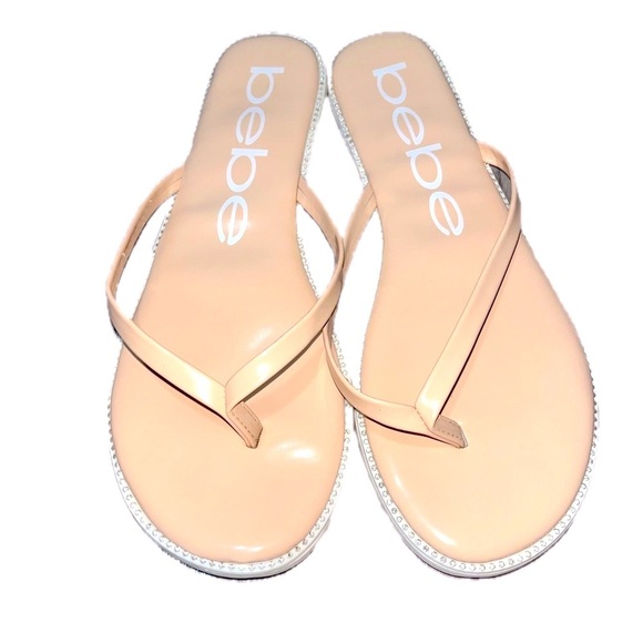 BEBE Ileana Studded Flip Flops, Size 8, Beige - Picture 5 of 6
